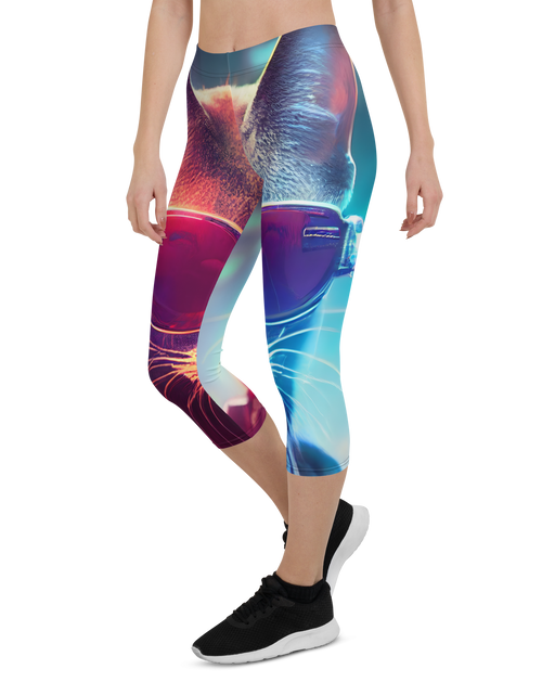 Load image into Gallery viewer, CyberPunk Cat Art - Capri Leggings
