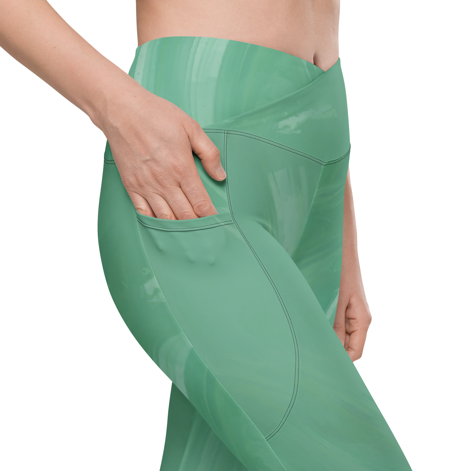 Green Crossover leggings with pockets