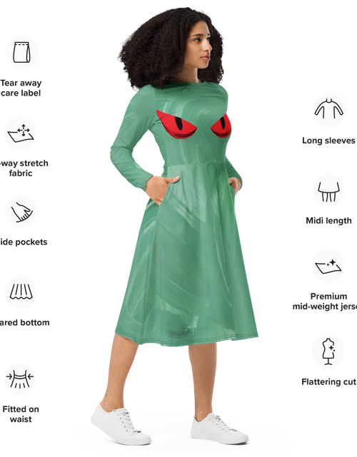 Load image into Gallery viewer, Red Cat Eye long sleeve midi dress
