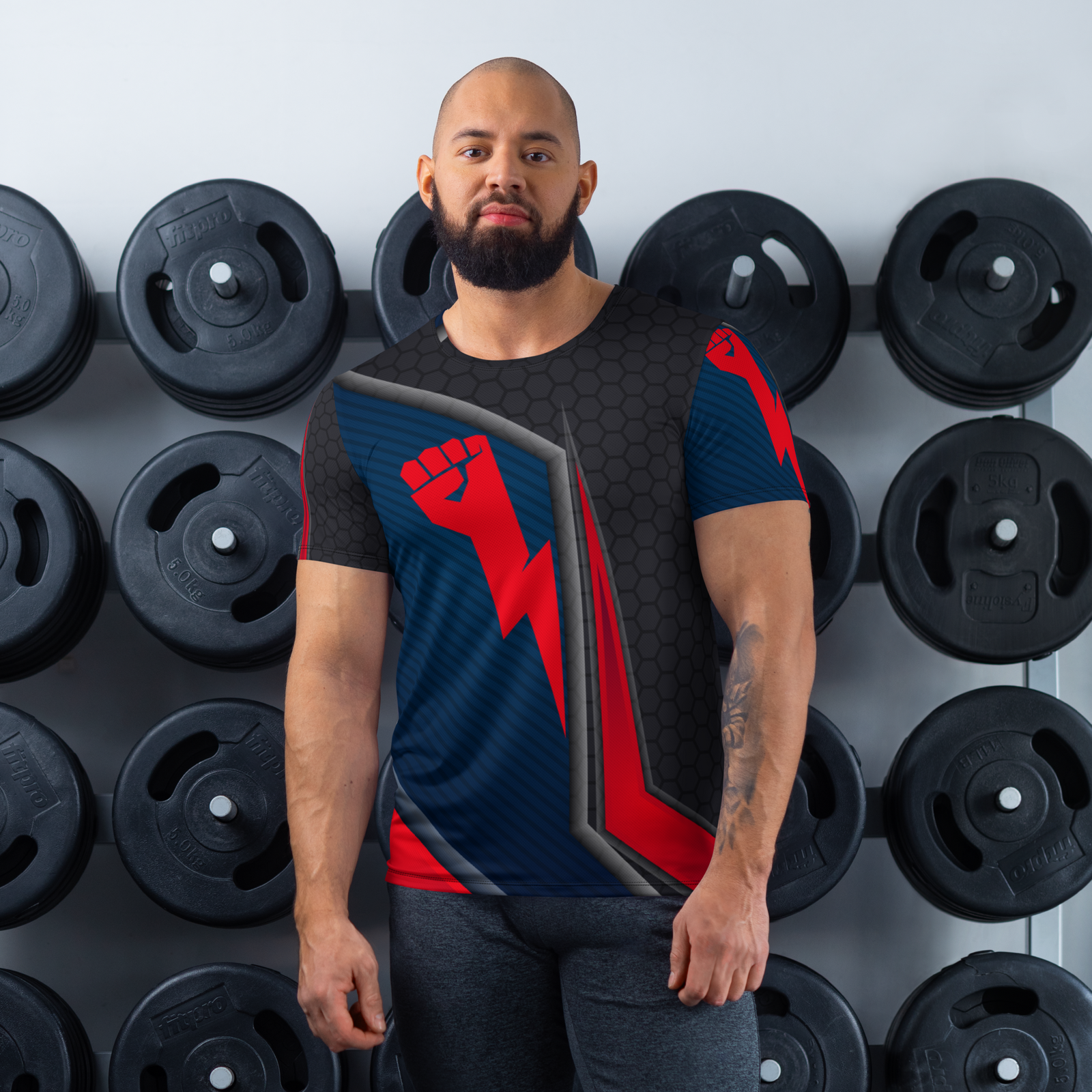 Strong Lightning Hand Men's Athletic Sport T-Shirt