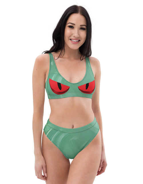 Load image into Gallery viewer, Red Cat Eye Recycled high-waisted bikini
