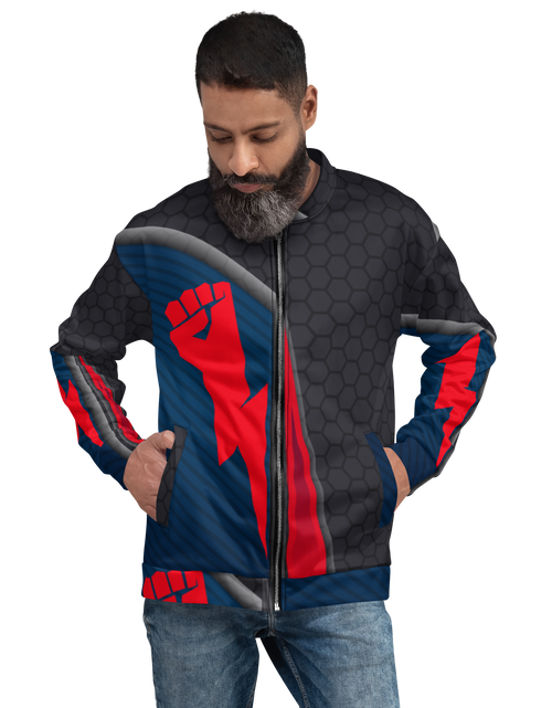 Load image into Gallery viewer, Strong Lightning Hand Unisex Bomber Jacket
