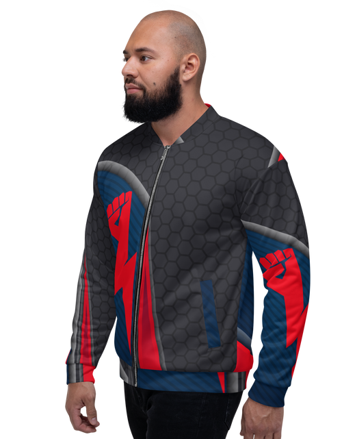 Load image into Gallery viewer, Strong Lightning Hand Unisex Bomber Jacket
